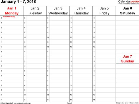 Weekly Calendars 2018 For Excel 12 Free Printable Templates