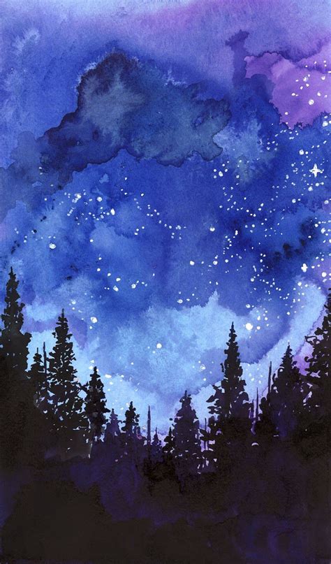 Lets Go See The Stars Night Sky Painting Watercolor Night Sky Sky