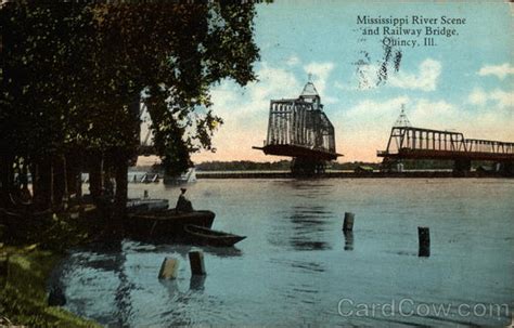 Mississippi River Scene And Railway Bridge Quincy Il