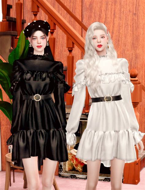 Pearl Belt And Frill Velvet Dress At Rimings Sims 4 Updates
