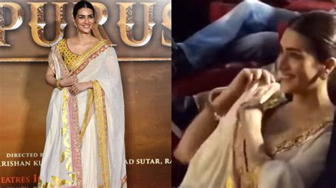 Kriti Sanon Flaunts 24 Karat Gold Print Saree Sits On The Floor At Adipurush Trailer Launch