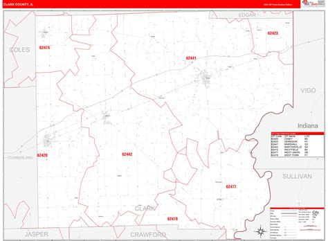 Clark County Il Zip Code Wall Map Red Line Style By Marketmaps