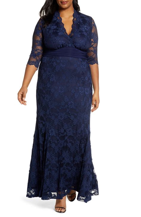 Plus Size Womens Kiyonna Screen Siren Lace Evening Gown Size 4x Blue Plus Size Evening Gown