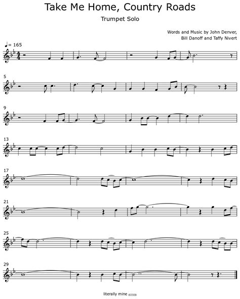 Take Me Home Country Roads Sheet Music For Trumpet