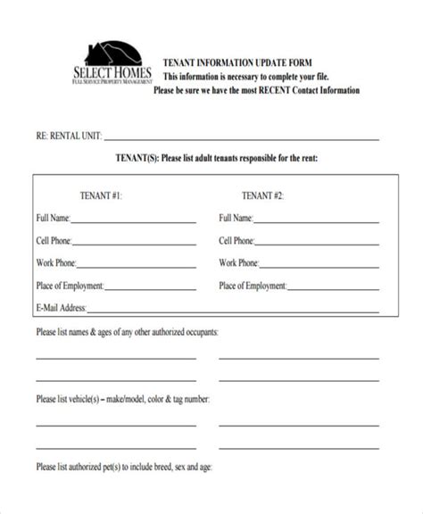 Free Printable Tenant Information Form Printable Forms Free Online