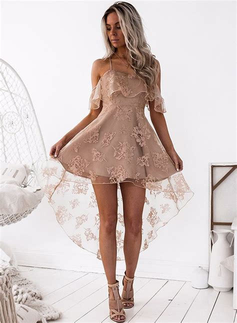 Off Shoulder Short Sleeve Lace High Low Party Dress Stylesimo Com