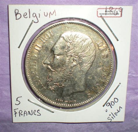 Belgium 5 Francs Silver Coin Dated 1869 90 Silver