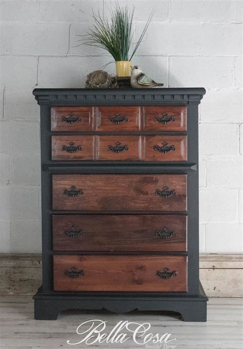 Solid Wood Two Tone Black Dresser With Mahogany Stained Etsy