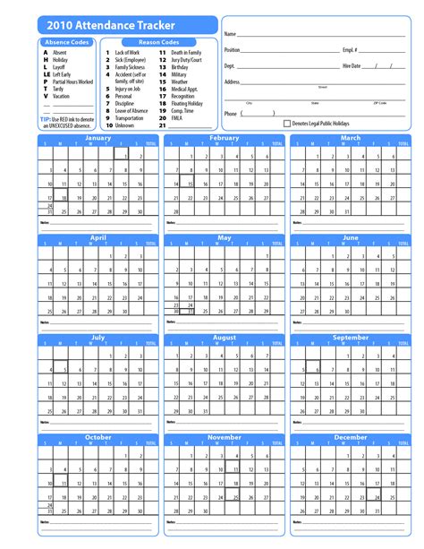 Catch 2020 Employee Attendance Tracker Free Printable Calendar