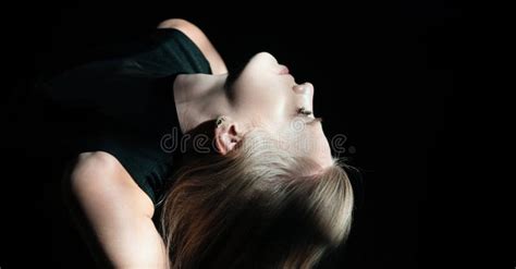 Sensual Woman With Shadows On Beautiful Face Blonde Girl Closeup Profile Face Stock Image