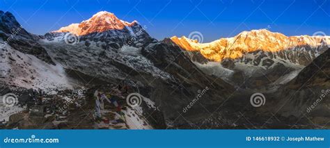 Sunrise Panoramic View Of Mount Annapurna Stock Photo Image Of