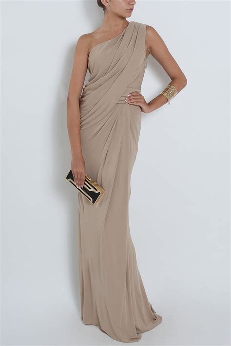 Lyst Elie Saab One Shoulder Draped Gown In Natural