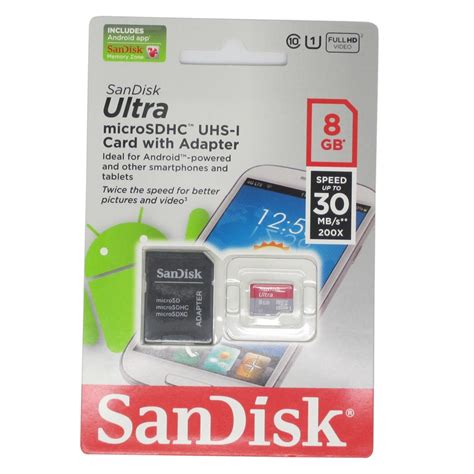 Sandisk Ultra Microsdhc Card Uhs I Class 10 30mbs 8gb With Sd Card