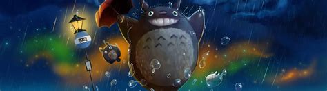 Download Wallpaper Night Rain Umbrella Road Sign Totoro My