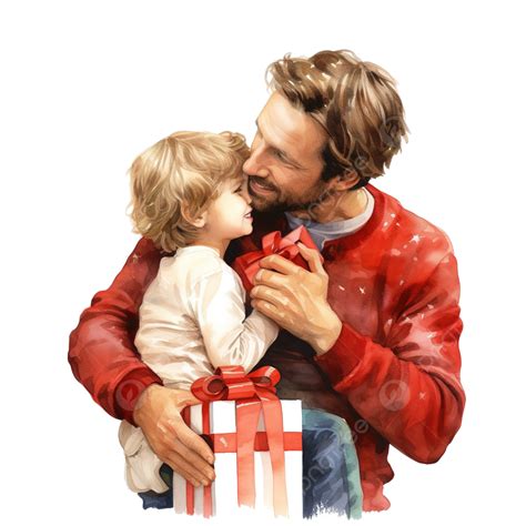 Father Kissing His Son After Giving Him A Christmas T Christmas