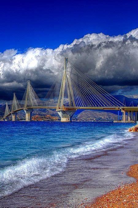 Low Clouds Over The Rio Antirio Bridge Rio Peloponnese Greece