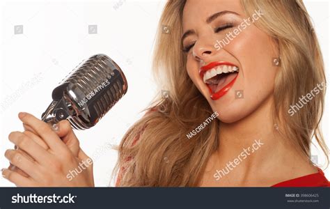 Sexy Blonde Singer Singing Retro Microphone Stock Photo Edit Now