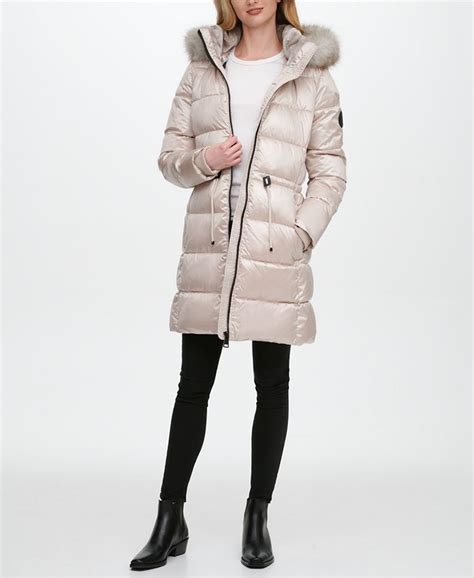 Dkny High Shine Faux Fur Trim Hooded Puffer Coat Created For Macys