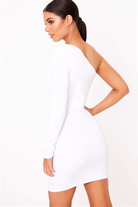 White One Shoulder Ruched Bodycon Dress Dresses Prettylittlething