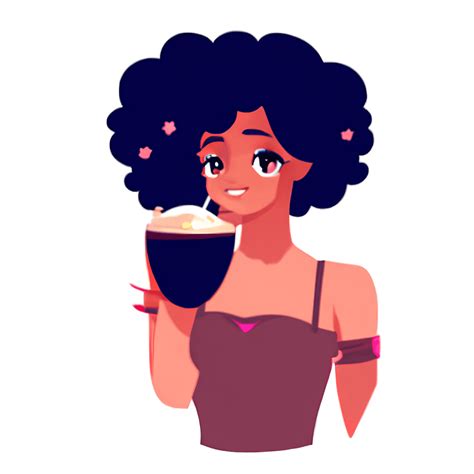Brown Skinned Anime Girl With Curly Hair Drinking Boba Tea · Creative