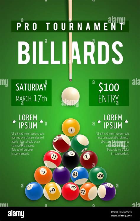 Billiard Tournament Poster For Snooker And Pool Billiards Sport Game