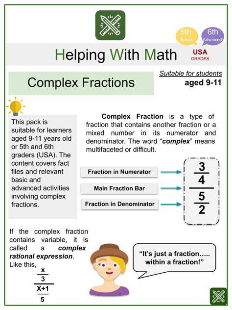 Complex Fractions Fashion Themed Math Worksheets Aged 9 11