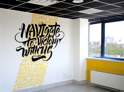Calligraphy And Lettering Murals On Behance Office Wall Graphics