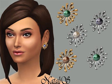 The Sims Resource Pearl Flower Studs Earrings By Natalis • Sims 4