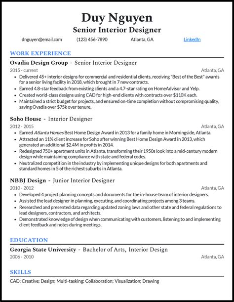 7 Interior Design Resume Examples To Stand Out In 2024