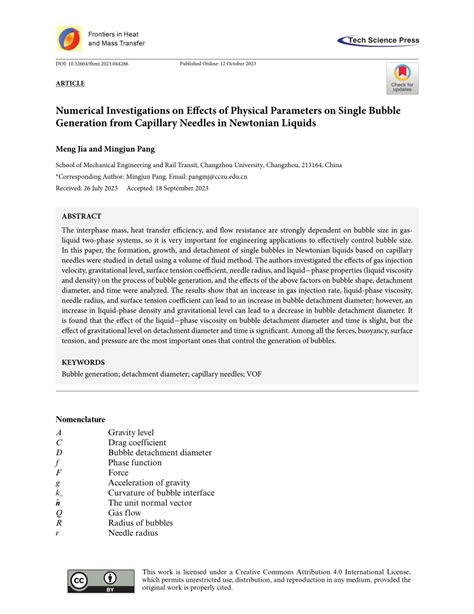 Pdf Numerical Investigations On Effects Of Physical Parameters On