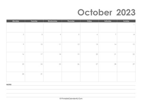 October 2023 Calendar Templates