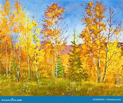 Autumn Landscape Oil Painting Stock Photo Image Of Wood Autumn