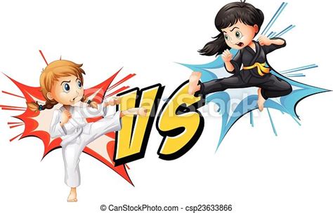 Clip Art Vector Of Two Girls Fighting On A White Background Csp23633866