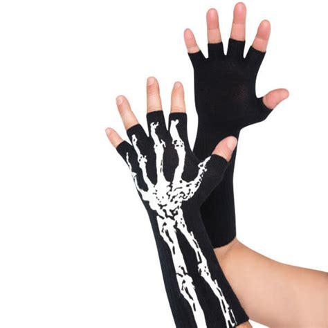 Skeleton Glow In The Dark Fingerless Gloves Pop Party Supply