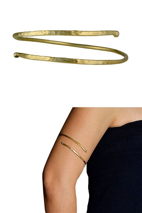 Gold Upper Arm Cuff Bracelet Brass Thin Bicep Bracelet Etsy Arm Cuff Bracelet Upper Arm