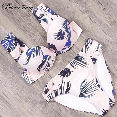 Biseafairy 2019 Sexy Biquin Iswimsuit Summer Cut Out Print Bathing Suits Push Up Bikini Swimwear