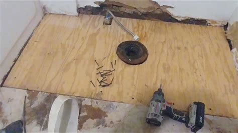 Fill seams in the subfloor with caulk. How to repair a rotted floor under the toilet - YouTube
