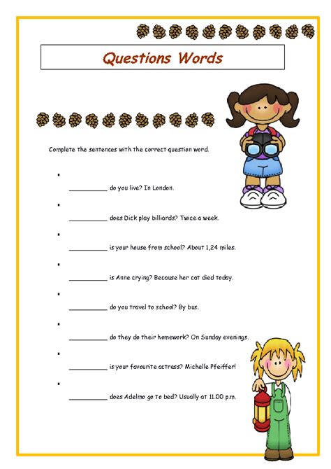 Wh Question Words Elementary Worksheet Wh Questions Kids Wh Questions