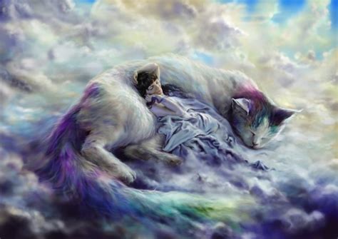 Magical Animals Cats Clouds Sleep Fantasy Mood Wallpapers Hd