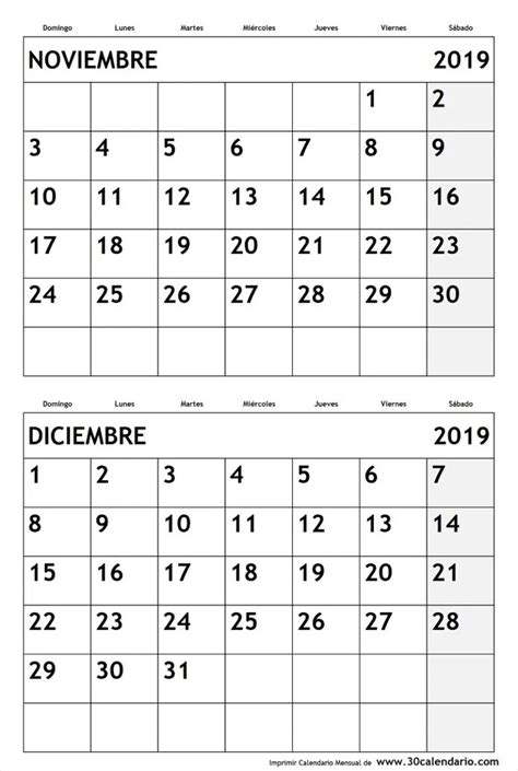 Calendario Imprimible A Color Nov Dic