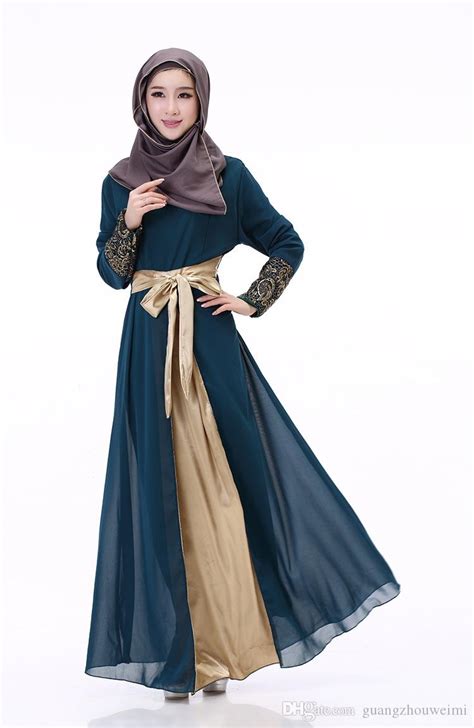 Elegant Long Sleeve Muslim Evening Prom Dresses Women Islamic Maxi