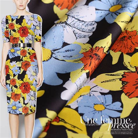 Their pattern was based on the one used for the satin dress, but altered to have more volume and more of a bell shape. Modern Floral Print Black Stretch Silk Satin Fabric for ...