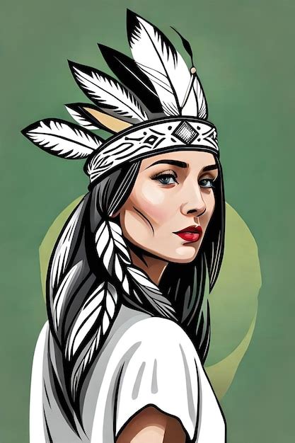 Premium Vector A Cartoon Of A Native American Woman In A Traditional Headdress