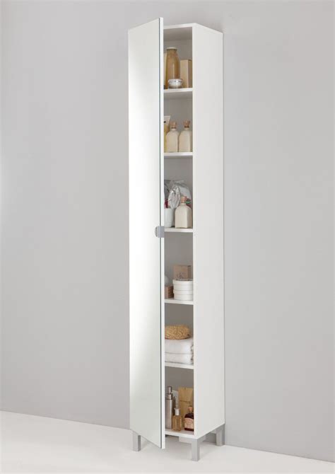 Tarra Floor Standing Tall Cabinet Tallboy In White Finish With Mirror