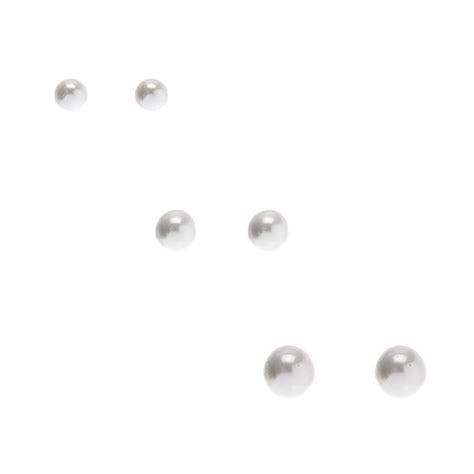 Silver Graduated Pearl Stud Earrings White 3 Pack Claires Us