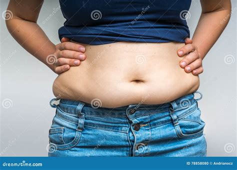 Overweight Woman In Jeans And Fat On Hips And Belly Stock Photo Image