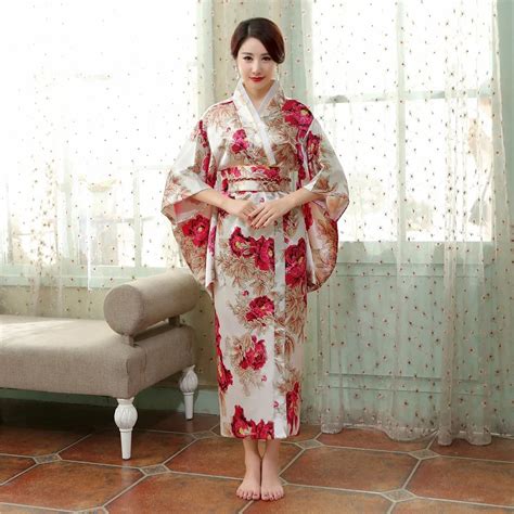 New Flower Japanese National Female Kimono Gown Women S Traditional Satin Yukata Bathrobe With