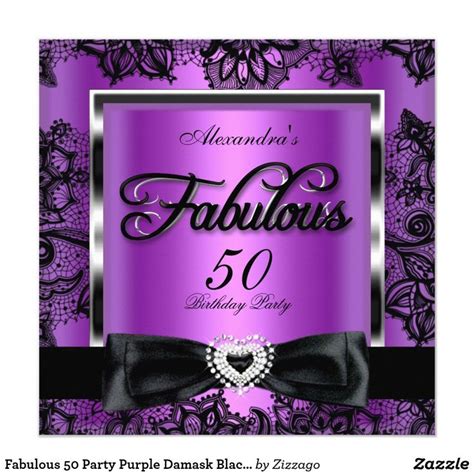 Fabulous 50 Party Purple Damask Black Lace Invitation Zazzle 50th