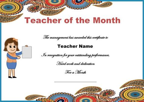 Teacher Of The Month Certificate Templates 11 Word Award Pertaining