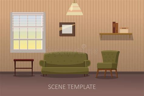 Living Room Interior With Furniture Vector Illustration